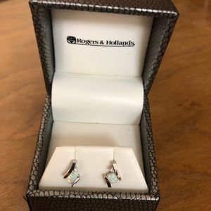 Opal, Diamond, and White Gold Earrings
